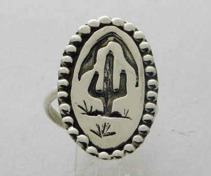 Quinton Antone Tohono O'odham Saguaro and Cactus Sterling Silver Ring