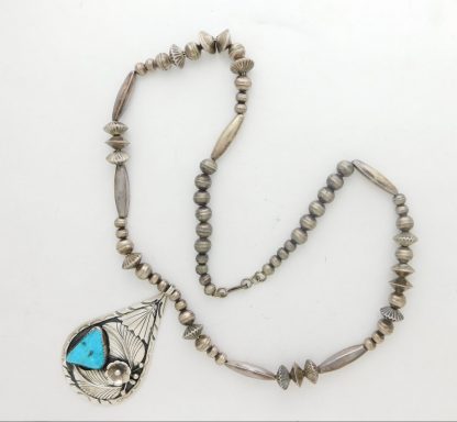 Larry Bill Tom Navajo Sterling Silver and Kingman Waterweb Turquoise Necklace