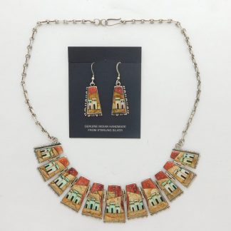 Micro Mosaic Pueblo Necklace and Earrings