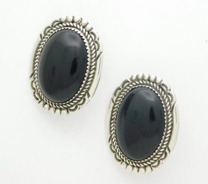 V & N Edsitty Black Onyx and Sterling Silver Clip-on Earrings