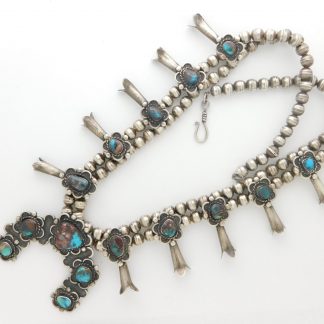 Bisbee Turquoise Squash Blossom Necklace signed ES