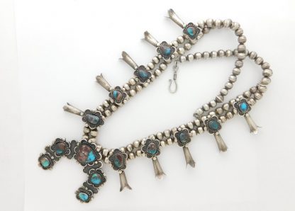 Bisbee Turquoise Squash Blossom Necklace signed ES