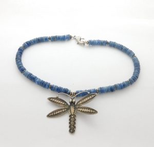 Vincent J. Platero Navajo Sterling Silver Dragonfly on Stone Necklace