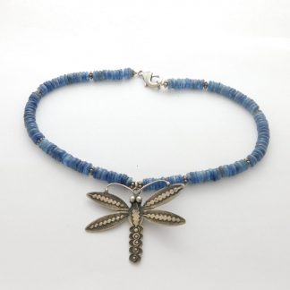 Vincent J. Platero Navajo Sterling Silver Dragonfly on Stone Necklace