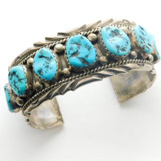 S. Rose King Navajo Sterling Silver and Turquoise Row Bracelet