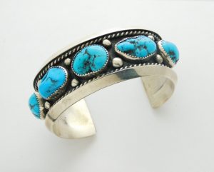 Jerry Cowboy Navajo Kingman Turquoise and Sterling Silver Bracelet