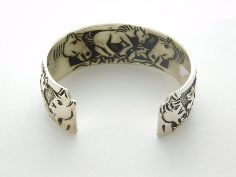 Sterling Silver Bracelet Horse Overlay by Lloyd Becenti