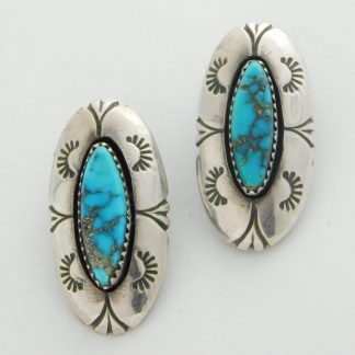William G. Johnson Navajo Ithica Peak Turquoise and Sterling Silver Earrings