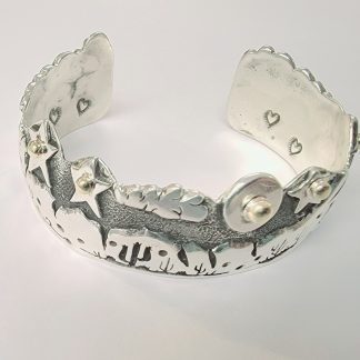 James Fendenheim Tohono O'odham Moon and Stars Sterling Silver and 18kt. Gold Bracelet