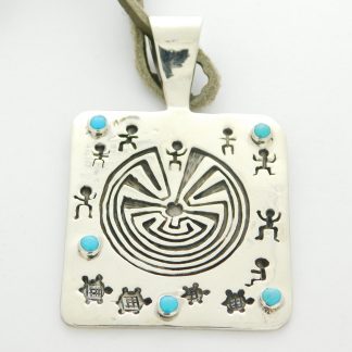 James Fendenheim Tohono O'odham Sterling Silver and Sleeping Beauty Turquoise Man In The Maze Pendant