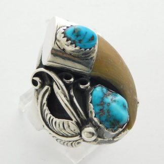 HENRY YAZZIE Navajo Claw and Turquoise Sterling Silver Ring