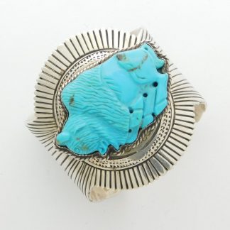 Southwest Carved Turquoise Buffalo Sterling Silver Bracelet