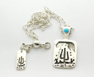 James Fendenheim Tohono O'odham Sterling Silver and Sleeping Beauty Turquoise Pendant with Chain