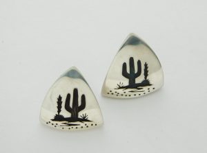 Rick Manuel Tohono O'odham Sterling Silver Triangle Desert Earrings