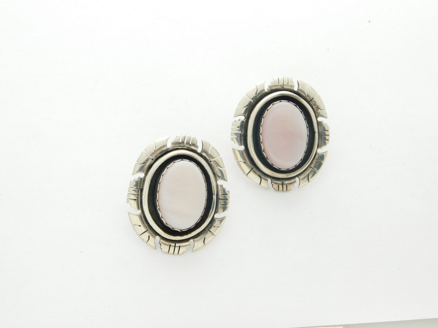 Roy Tafoya Navajo Pink Mussel Shell and Sterling Silver Earrings
