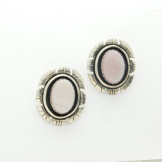 Roy Tafoya Navajo Pink Mussel Shell and Sterling Silver Earrings