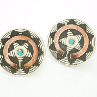 Pete Morgan Navajo Wedding Basket Sterling Silver and Turquoise Earrings