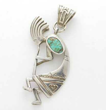 ERL signed Navajo Sterling Silver and Turquoise Kokopelli Pendant
