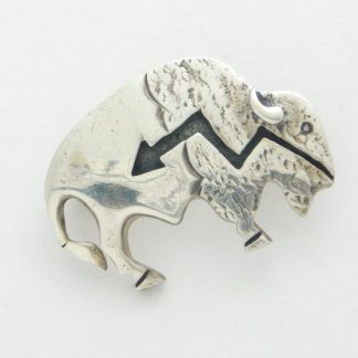 Erwin Hoskie Navajo Sterling Silver Buffalo Pin with Spirit Line