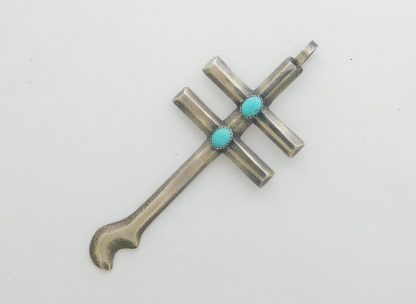 EUGENE S. MITCHELL Navajo Sterling Silver and Turquoise Dragon Fly Isleta Cross