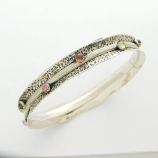 RONNIE WILLIE Navajo (Dine’) Multi Stone Sterling Silver BANGLE BRACELET