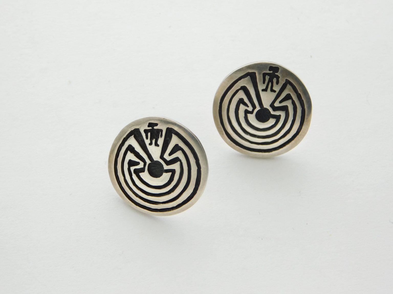 BERNARD DAWAHOYA Hopi Man-In-The-Maze Sterling Silver Earrings