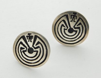 BERNARD DAWAHOYA Hopi Man-In-The-Maze Sterling Silver Earrings