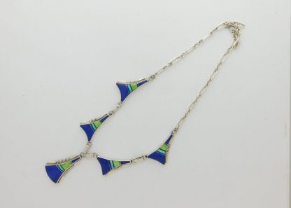 LARRY M. CHAVEZ Navajo Lapis, Gaspeite, Lab Opal, Black Onyx and Sterling Silver Necklace