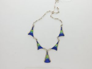 LARRY M. CHAVEZ Navajo Lapis, Gaspeite, Lab Opal, Black Onyx and Sterling Silver Necklace