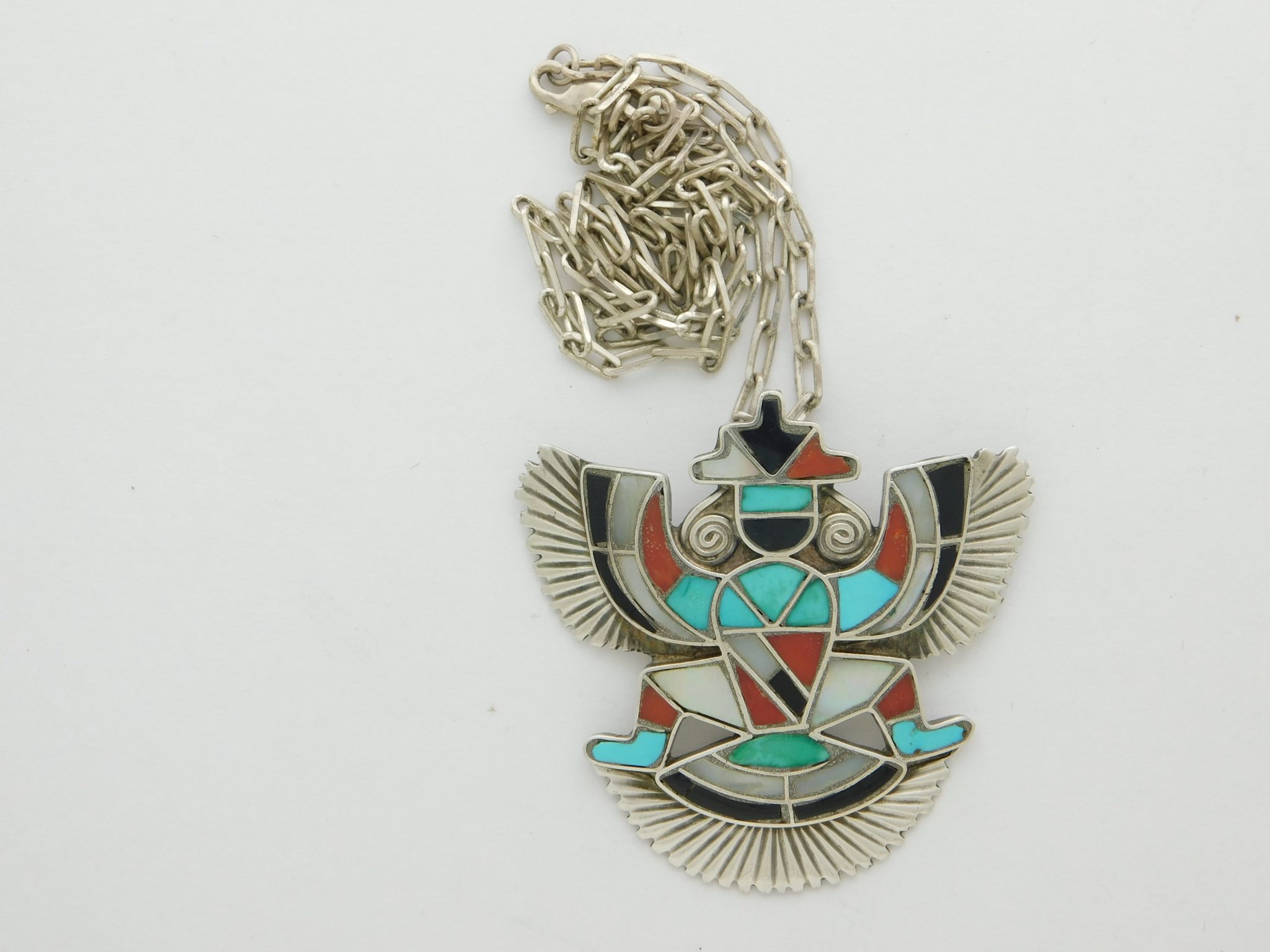 ALONZO HUSTITO Zuni Knifewing Stone inlay Sterling Silver Pendant
