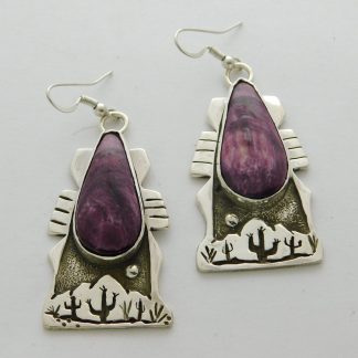QUINTON ANTON Tohono O'odham Purple Spiny Oyster Desert Landscape Sterling Silver Earrings