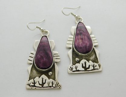 QUINTON ANTON Tohono O'odham Purple Spiny Oyster Desert Landscape Sterling Silver Earrings