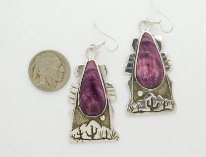 QUINTON ANTON Tohono O'odham Purple Spiny Oyster Desert Landscape Sterling Silver Earrings with Nickel for comparison