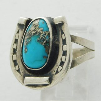 MORENCI TURQUOISE Sterling Silver Horseshoe Navajo Ring Signed “B” Sz. 9