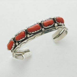 Navajo Sterling Silver and Mediterranean Coral Bracelet