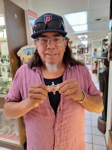 James Fendenheim Tohono O'odham with Desert Law Sterling Silver and Gold Pendant