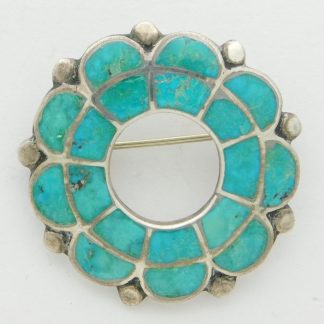 Blue Gem Turquoise Inlay Zuni Sterling Silver Pin