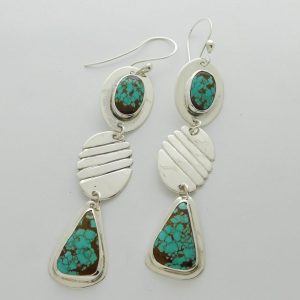 JAMES FENDENHEIM Tohono O'odham No. 8 Turquoise and Sterling Silver 3-Stack Disc Earrings