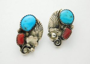 Foster Yazzie Navajo Turquoise and Coral Earrings
