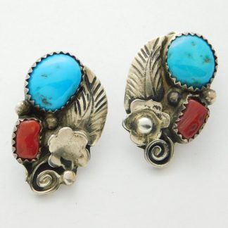 Foster Yazzie Navajo Turquoise and Coral Earrings