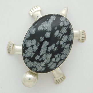 Paul Livingston Sterling Silver and Snowflake Obsidian Turtle Pin / Pendant