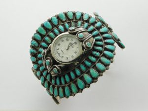 J.M. Begay Navajo Cluster Turquoise and Sterling Silver Watch Bracelet