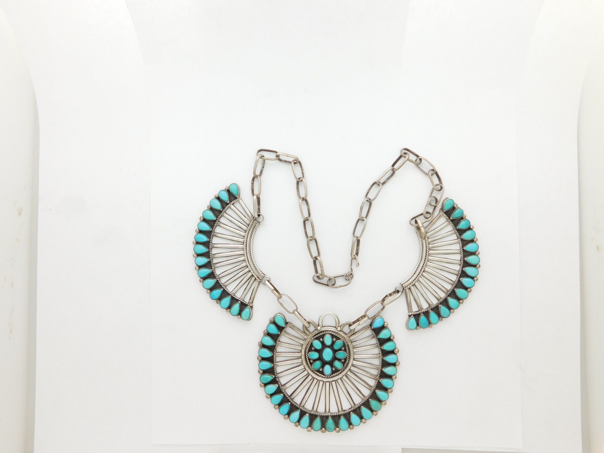 C. Harvey Navajo Sleeping Beauty Turquoise and Sterling Silver Cluster Necklace