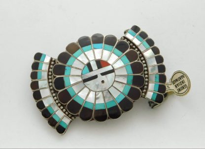 Jose and Dora Massie Zuni Sterling Silver and Stone Inlay Sunface Belt Buckle