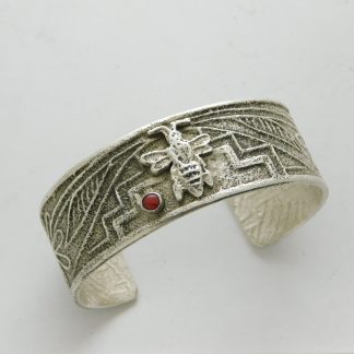 Matt Lovato Santo Domingo Tufa Cast Sterling Silver and Coral Bee Bracelet