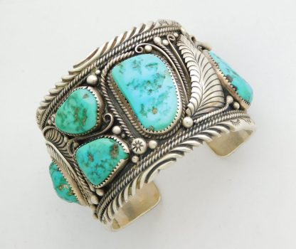FPB SIGNED Navajo Sterling Silver and Natural Kingman Turquoise Bracelet