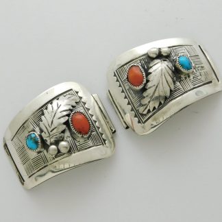 H.D. Yazzie Navajo Sterling Silver, Turquoise and Coral Watch Tips