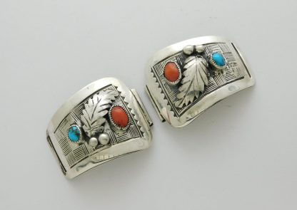 H.D. Yazzie Navajo Sterling Silver, Turquoise and Coral Watch Tips
