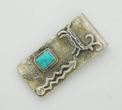 TONY CHINO Acoma Pueblo Antelope and Snake Sterling Silver and Turquoise Money Clip