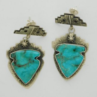 Tony Chino Acoma Pueblo Turquoise Arrowhead and Sterling Silver Earrings